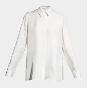 The Row Carla - Elegant White Long Sleeve Silk Blouse
